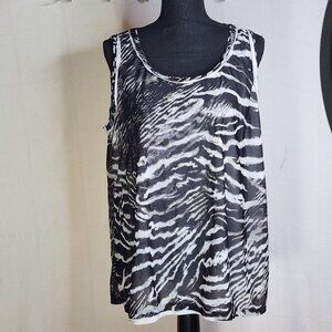 Chico's Black White Animal Print Poly Sleeveless Lined Layered Top Chico 3 US XL